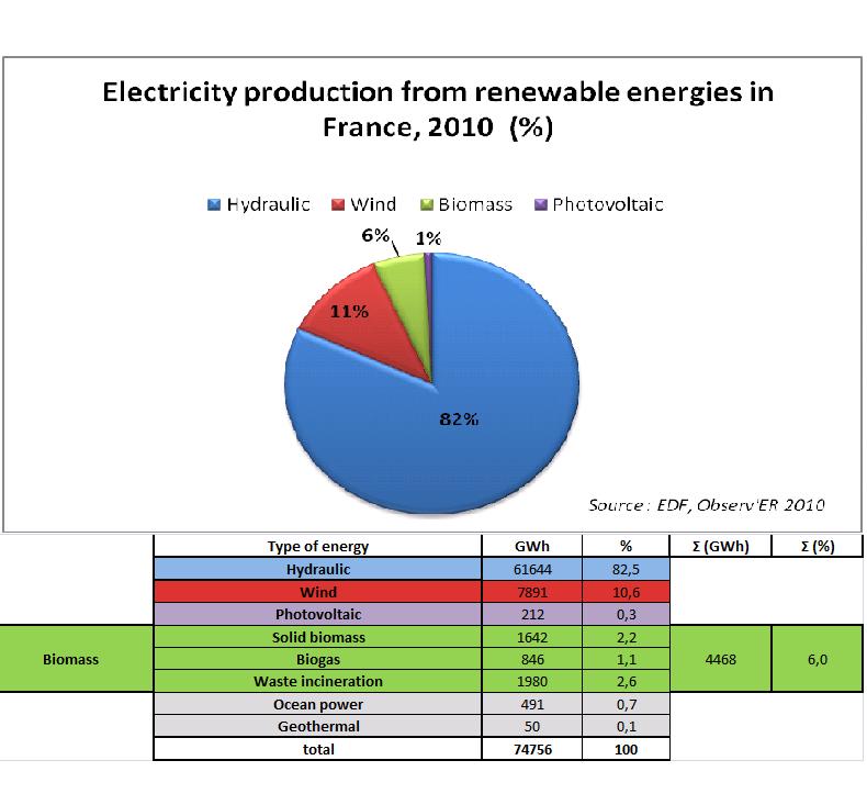 Electricity production from renewable energies in France, 2010 Electricity production from renewable energies in France, 2010