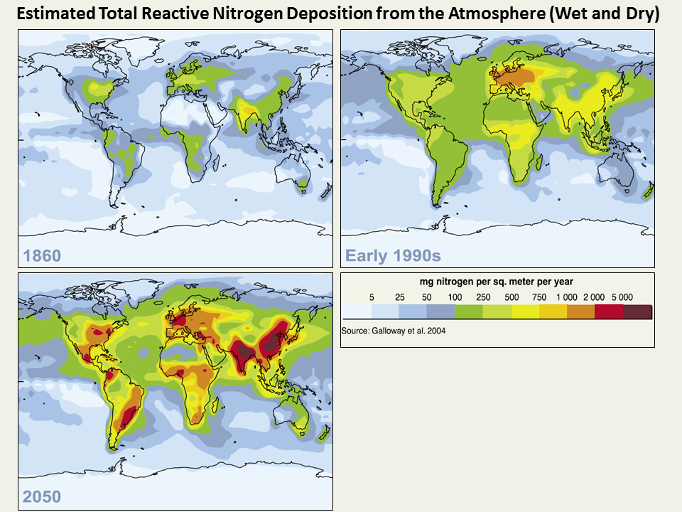 Estimated Total Reactive Nitrogen deposition from the Atmosphere (Wet and Dry) 1860-2050 Estimated Total Reactive Nitrogen deposition from the Atmosphere (Wet and Dry) 1860-2050