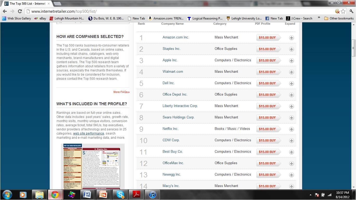 Top 500 list of Internet Retailers Top 500 list of Internet Retailers