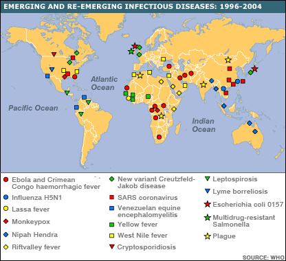 Map showing infectious diseases