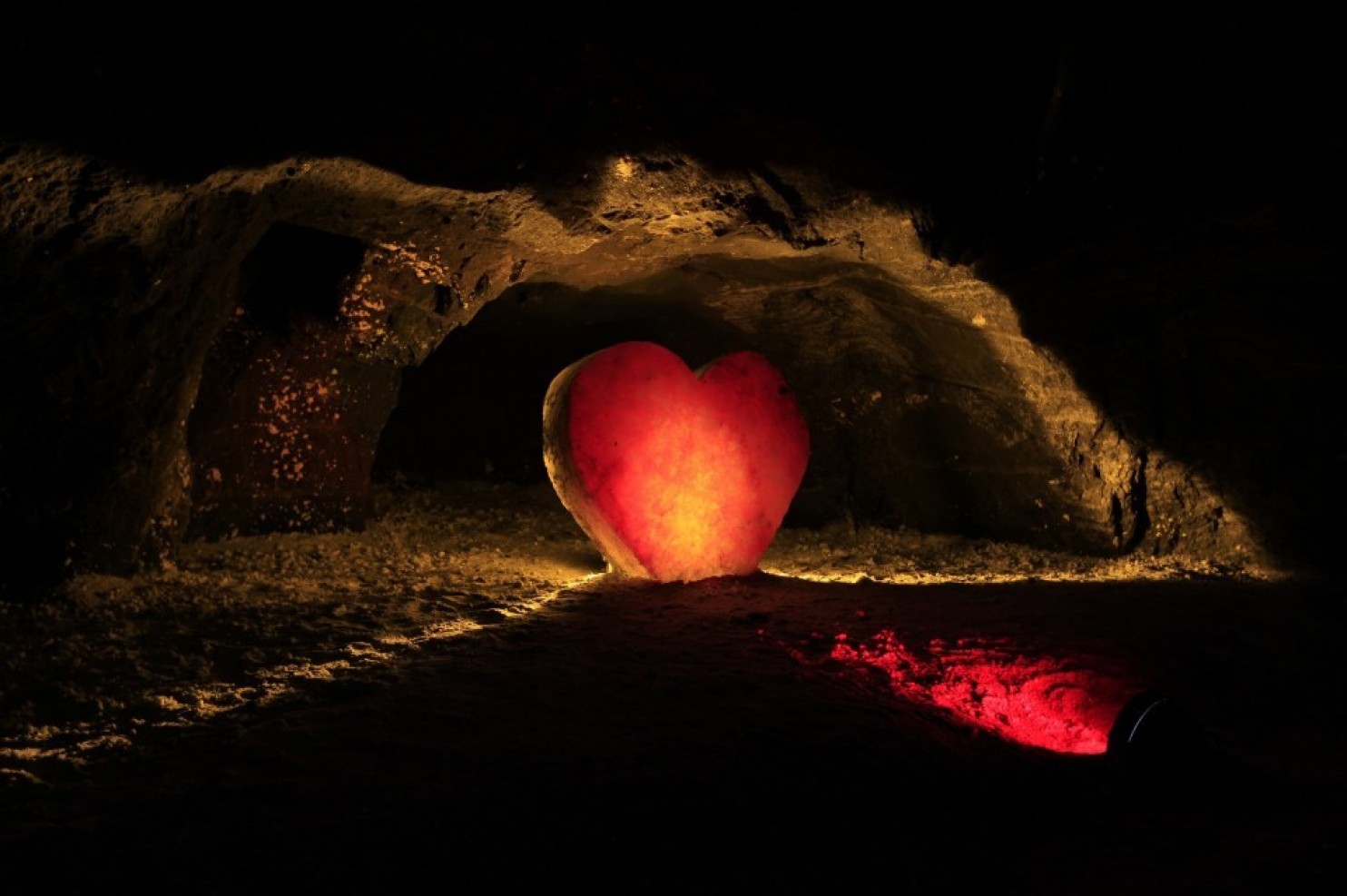 A halite salt crystal in the shape of a heart is seen in the Nemocon salt mine in Colombia on Sept. 26, 2012.