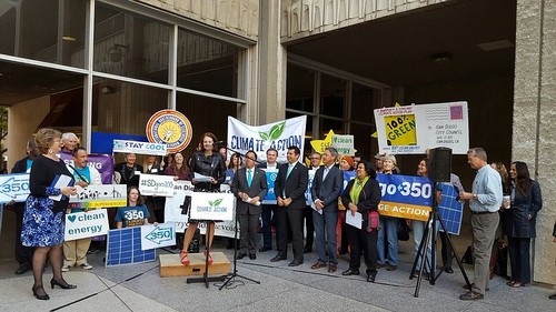 Environmental leader Nicole Capretz speaks at a rally in advance of the San Diego City Council's Climate Action Plan vote, Dec. 15, 2015.