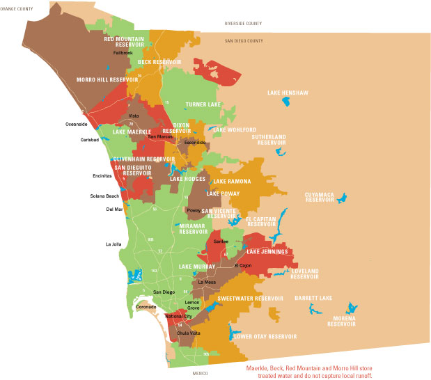 Map of reservoirs in San Diego 